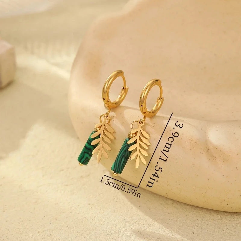 1 Pair Elegant Retro Geometric 201 Stainless Steel Natural Stone Drop Earrings