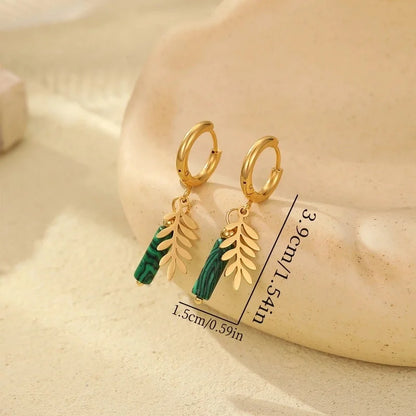 1 Pair Elegant Retro Geometric 201 Stainless Steel Natural Stone Drop Earrings