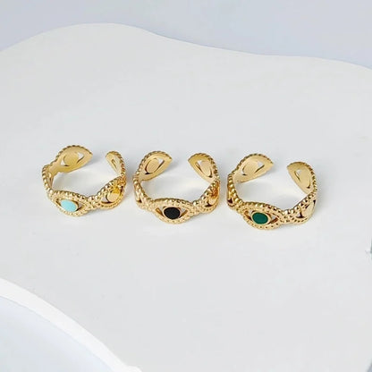3 Pieces Casual Minimalist Leaves Eye 304 Stainless Steel 18K Gold Plated Enamel Hollow Out Open Rings