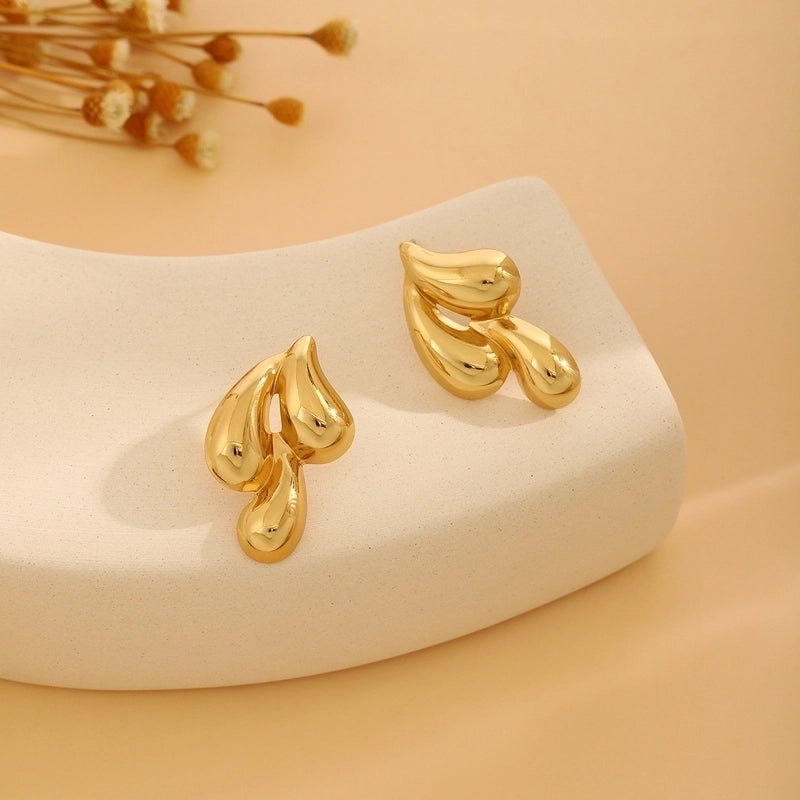 1 Pair Casual Minimalist Streetwear Waves Heart Shape Flower Plating 304 Stainless Steel Ear Studs