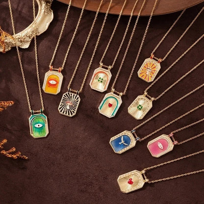 Copper Gold Plated Enamel Tarot Pendant Necklace