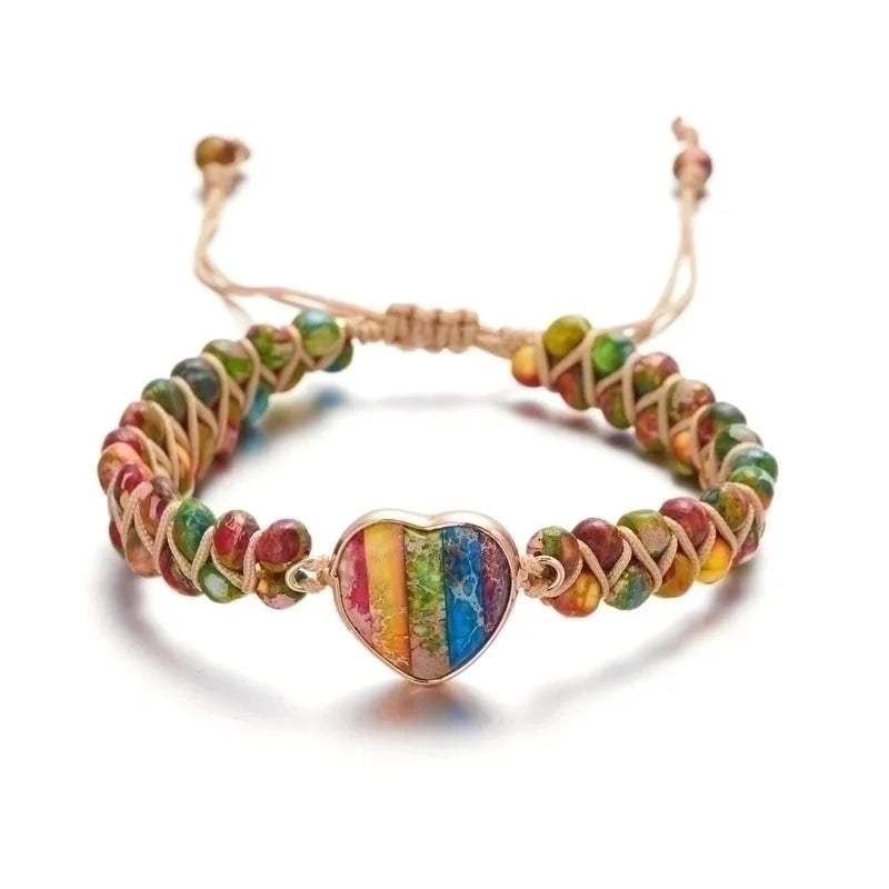 Ethnic Style Heart Shape Natural Stone Knitting Bracelets