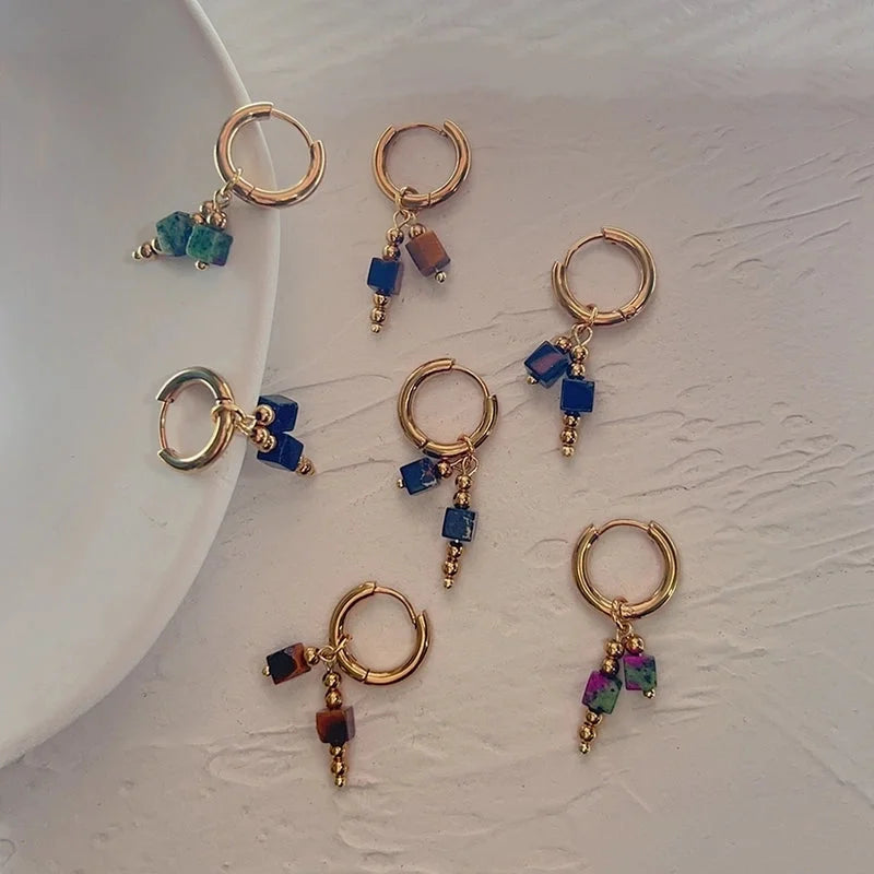 1 Pair Retro Geometric Titanium Steel Plating Drop Earrings