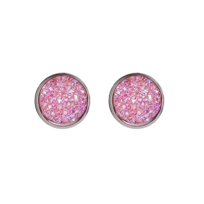 Minimalist Round Stainless Steel Artificial Gemstones Silver Plated Earrings Ear Studs