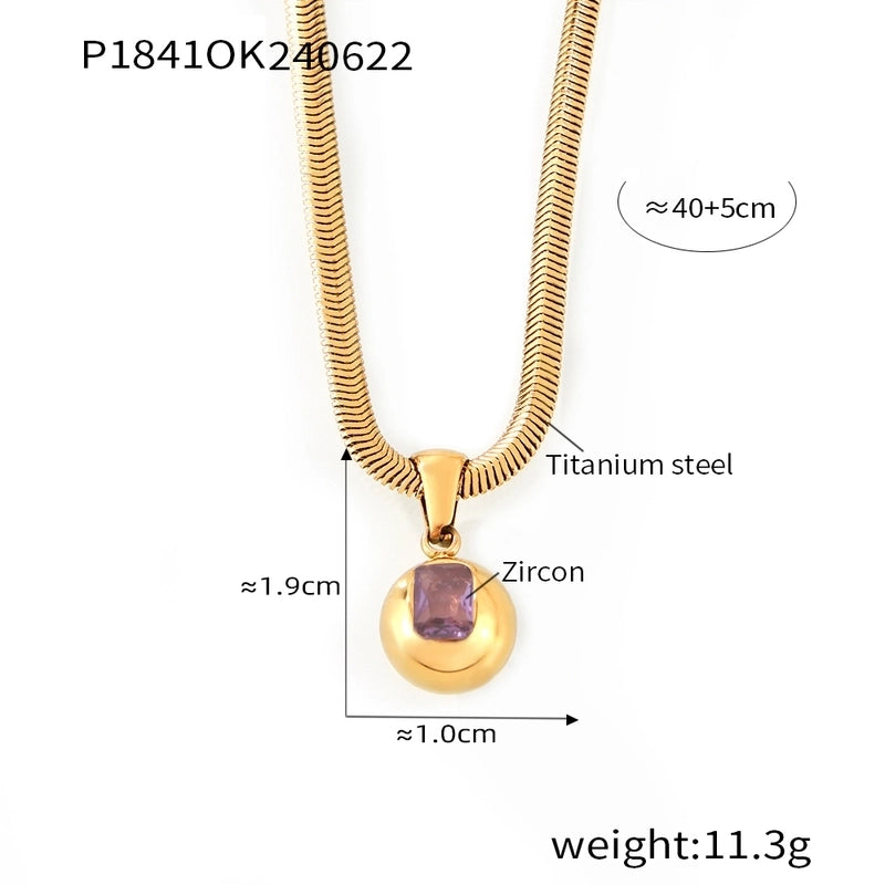 Elegant Minimalist Round 304 Stainless Steel Zircon 18K Gold Plated Inlay Pendant Necklace
