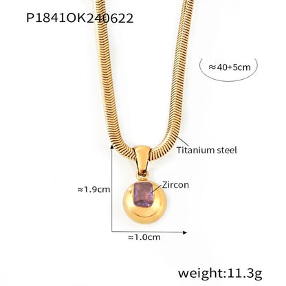 Elegant Minimalist Round 304 Stainless Steel Zircon 18K Gold Plated Inlay Pendant Necklace