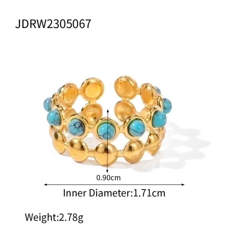 Artistic Geometric 304 Stainless Steel Turquoise Plating Inlay Open Rings