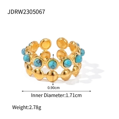 Artistic Geometric 304 Stainless Steel Turquoise Plating Inlay Open Rings