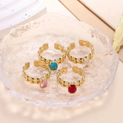 Lady Shiny 304 Stainless Steel Zircon 18K Gold Plated Plating Inlay Open Rings