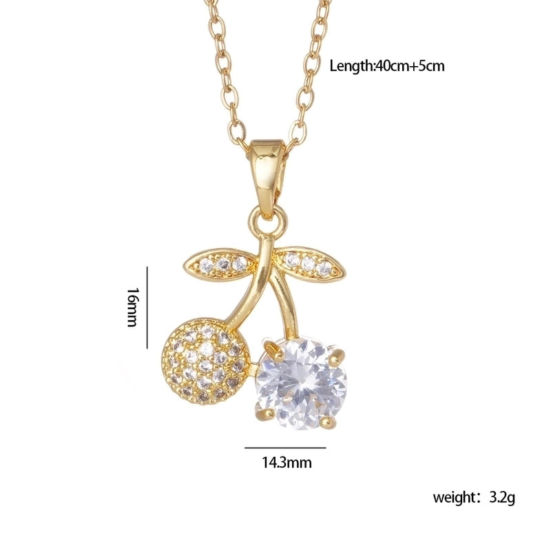 IG Style Glam Cherry 304 Stainless Steel Copper Zircon Inlay Pendant Necklace Cable Chain