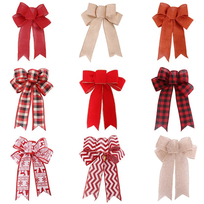 2 Pieces Christmas Decoration Red Flocked Striped Burlap Bow Christmas Wreath Christmas Tree Accessories Decoration Pendant