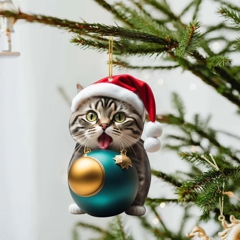 Christmas Christmas Hat Cat Arylic Flat Decorations Hanging Ornaments Car Hanging Accessories