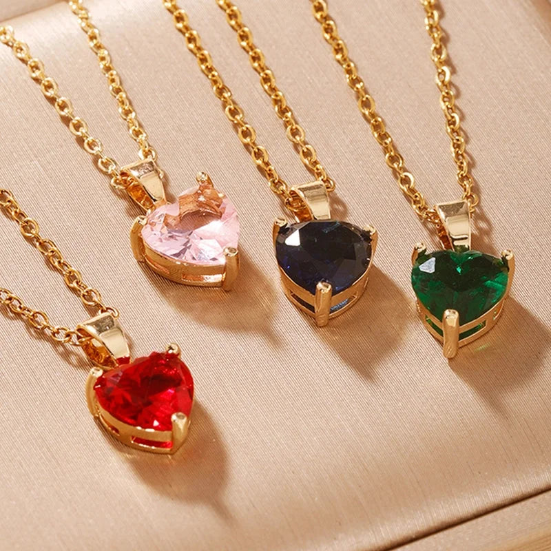 2 Pieces Elegant Minimalist Heart Shape 304 Stainless Steel Copper Plating Inlay Gold Plated Zircon Pendant Necklace