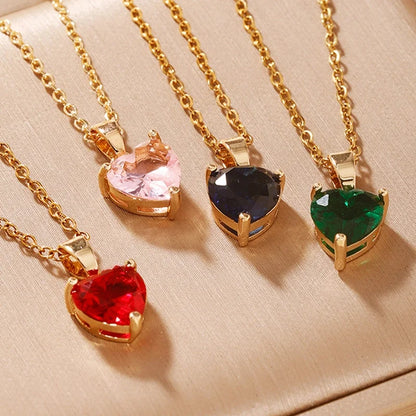 2 Pieces Elegant Minimalist Heart Shape 304 Stainless Steel Copper Plating Inlay Gold Plated Zircon Pendant Necklace