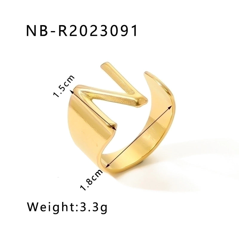 304 Stainless Steel 18K Gold Plated Modern Style Minimalist Asymmetrical Plating Letter Open Rings
