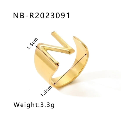 304 Stainless Steel 18K Gold Plated Modern Style Minimalist Asymmetrical Plating Letter Open Rings