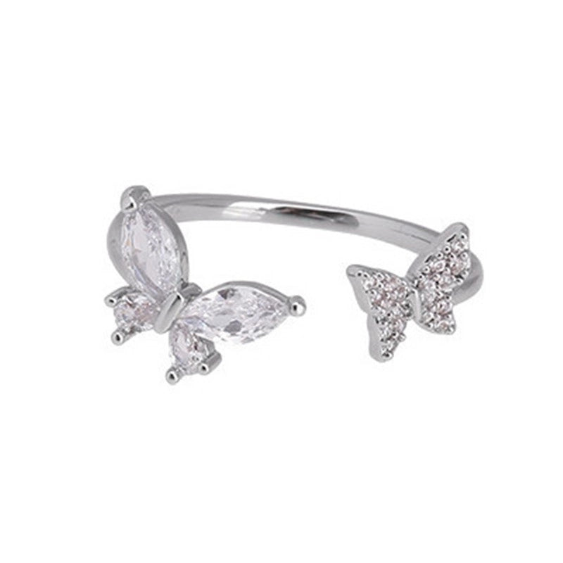 Fairy Style Modern Style Minimalist Moon Heart Shape Butterfly Alloy Copper Gold Plated Silver Plated Artificial Gemstones Artificial Diamond Open Ring In Bulk