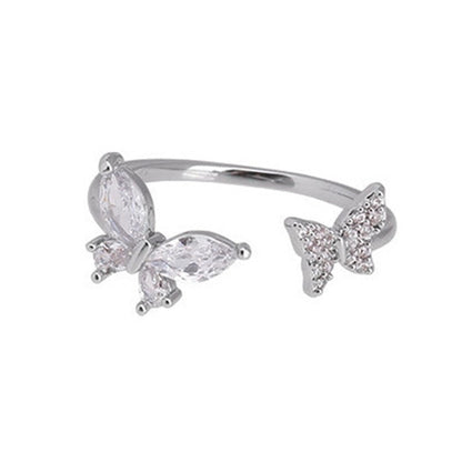 Fairy Style Modern Style Minimalist Moon Heart Shape Butterfly Alloy Copper Gold Plated Silver Plated Artificial Gemstones Artificial Diamond Open Ring In Bulk