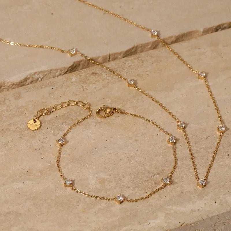 Casual Geometric 304 Stainless Steel Zircon 16K Gold Plated White Gold Plated Gold Plated Plating Inlay Bracelets Anklet Necklace