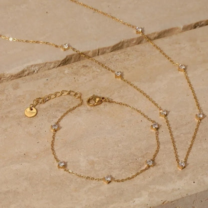 Casual Geometric 304 Stainless Steel Zircon 16K Gold Plated White Gold Plated Gold Plated Plating Inlay Bracelets Anklet Necklace