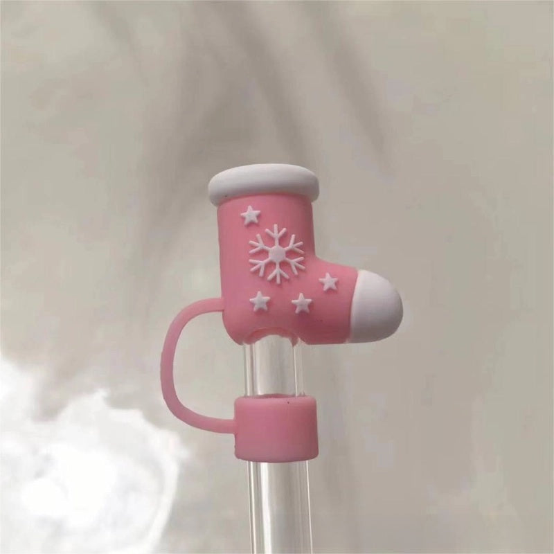 Christmas Cute Christmas Tree Santa Claus Snowman Silica Gel Straw Decorative Cap 1 Piece