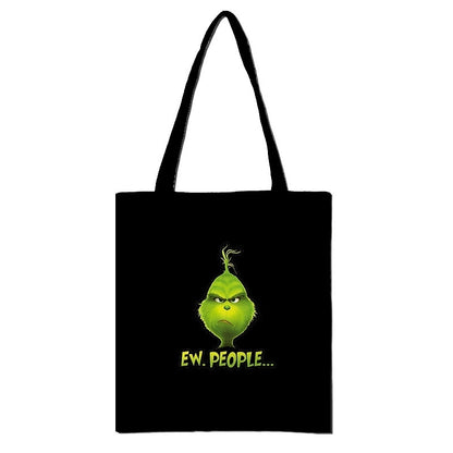 Christmas Peripheral Festival Handbag Canvas Bag Grinch Christmas Monster Green Fur Monster Printed Canvas Book Bag