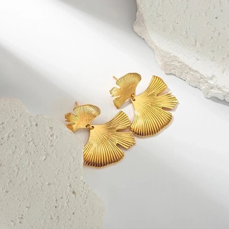 1 Pair Minimalist Classic Style Leaves Plant Ginkgo Leaf Plating 304 Stainless Steel 14K Gold Plated Drop Earrings