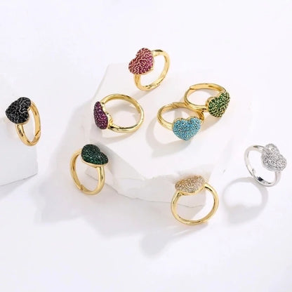 Copper Micro-encrusted Zircon Peach Heart-shaped Opening Adjustable Ring