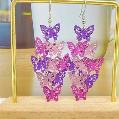 1 Pair Casual Vacation Butterfly Copper Layered Tassel Drop Earrings