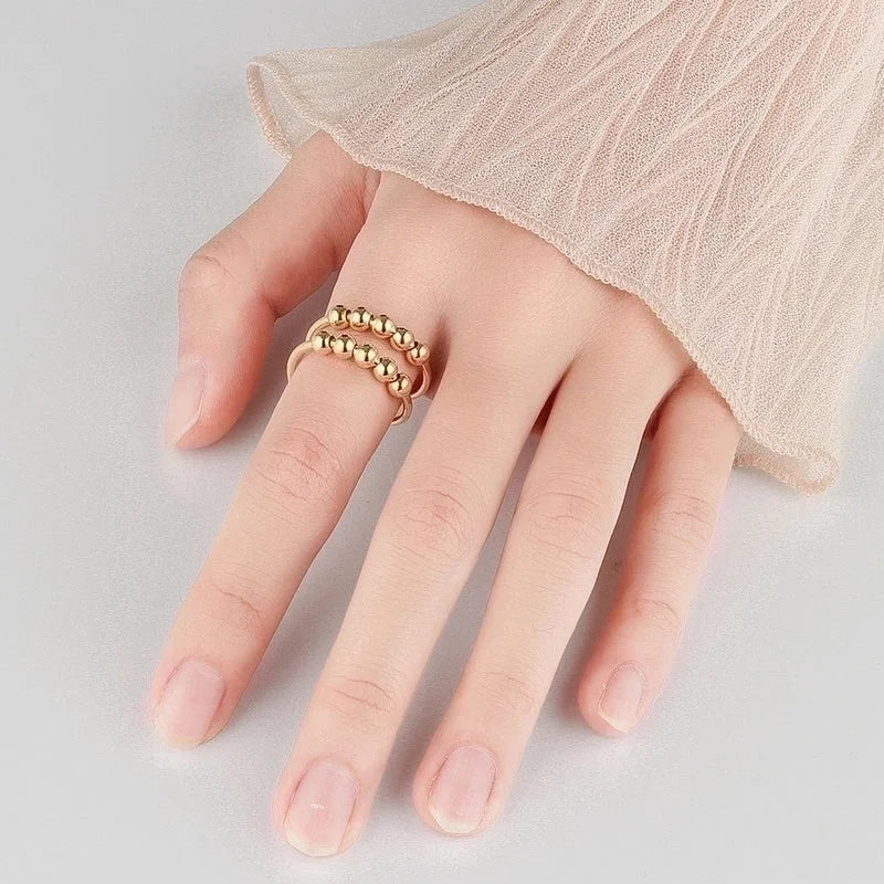 IG Style Minimalist Geometric Copper Beaded Plating Open Rings Anxiety Ring