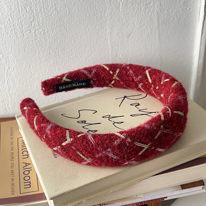 Women's Casual Preppy Style Rhombus Sponge Rib-Knit Hair Band