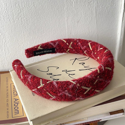 Women's Casual Preppy Style Rhombus Sponge Rib-Knit Hair Band