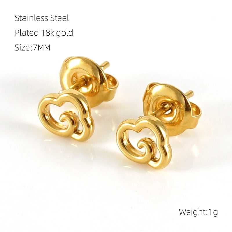 1 Pair Sweet Minimalist Star Heart Shape Airplane Hollow Out 304 Stainless Steel 18K Gold Plated Ear Studs