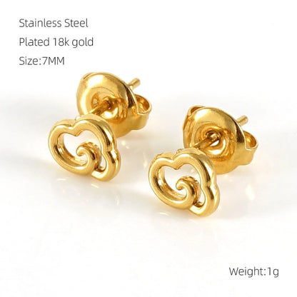 1 Pair Sweet Minimalist Star Heart Shape Airplane Hollow Out 304 Stainless Steel 18K Gold Plated Ear Studs