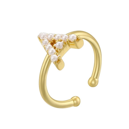 Copper 18K Gold Plated Plating Inlay Letter Artificial Pearls Open Rings