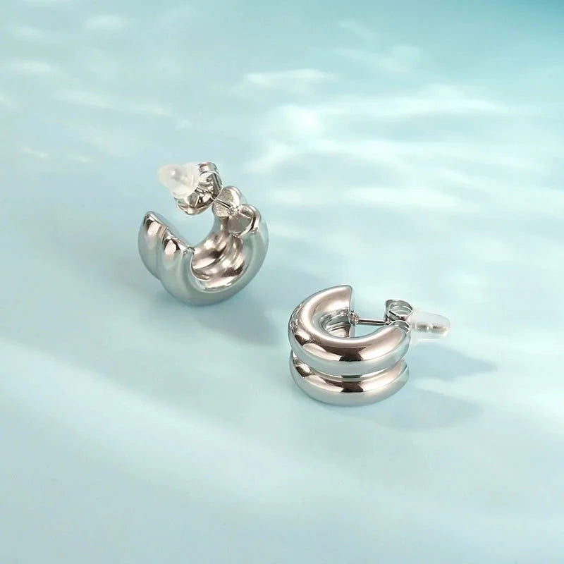 1 Pair Minimalist Solid Color 304 Stainless Steel 18K Gold Plated Ear Studs