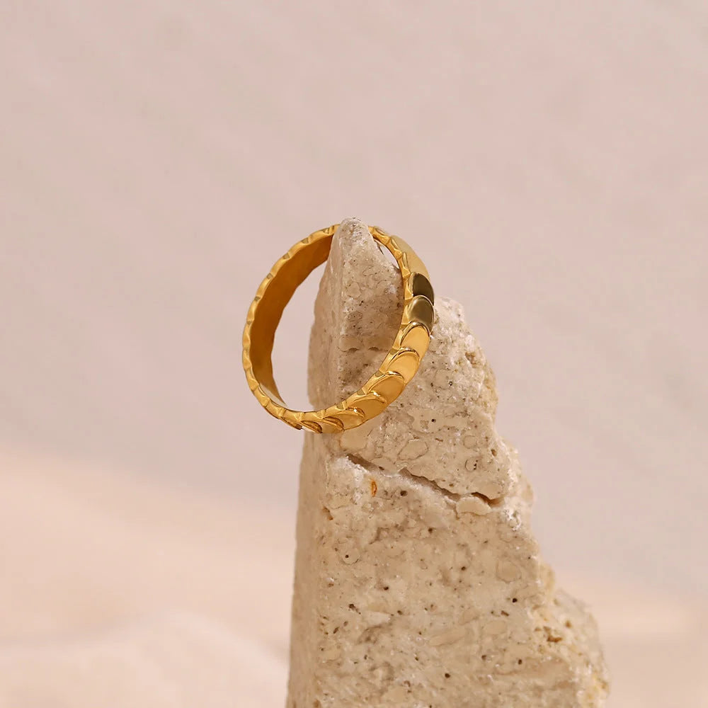 Minimalist Fashion Round Geometric Stainless Steel 18K Gold Plated Rings