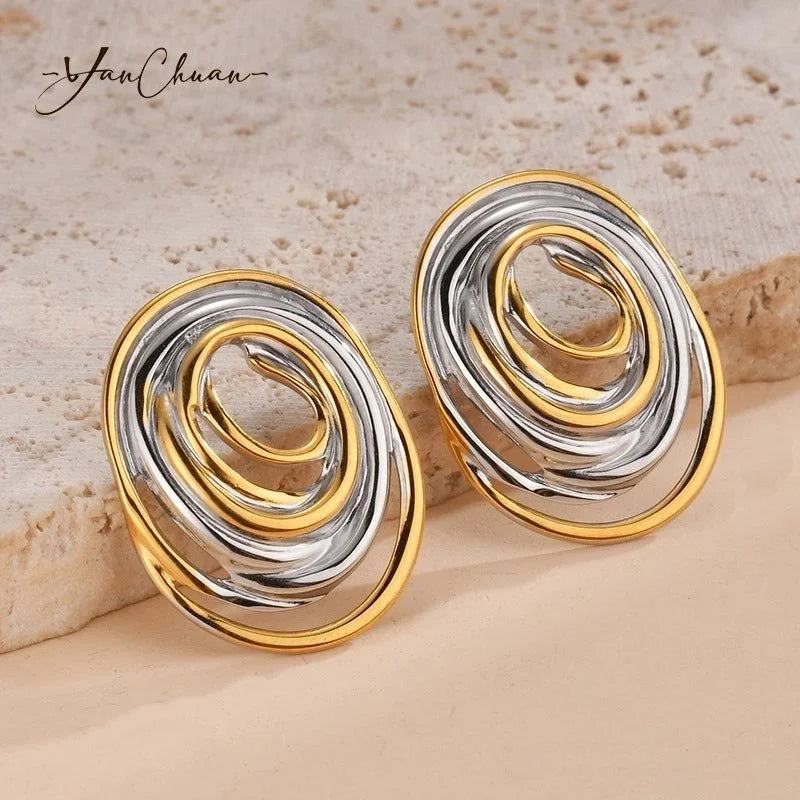 1 Pair IG Style Artistic Geometric Color Block Plating Titanium Steel 18K Gold Plated Ear Studs
