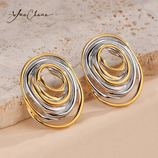 1 Pair IG Style Artistic Geometric Color Block Plating Titanium Steel 18K Gold Plated Ear Studs