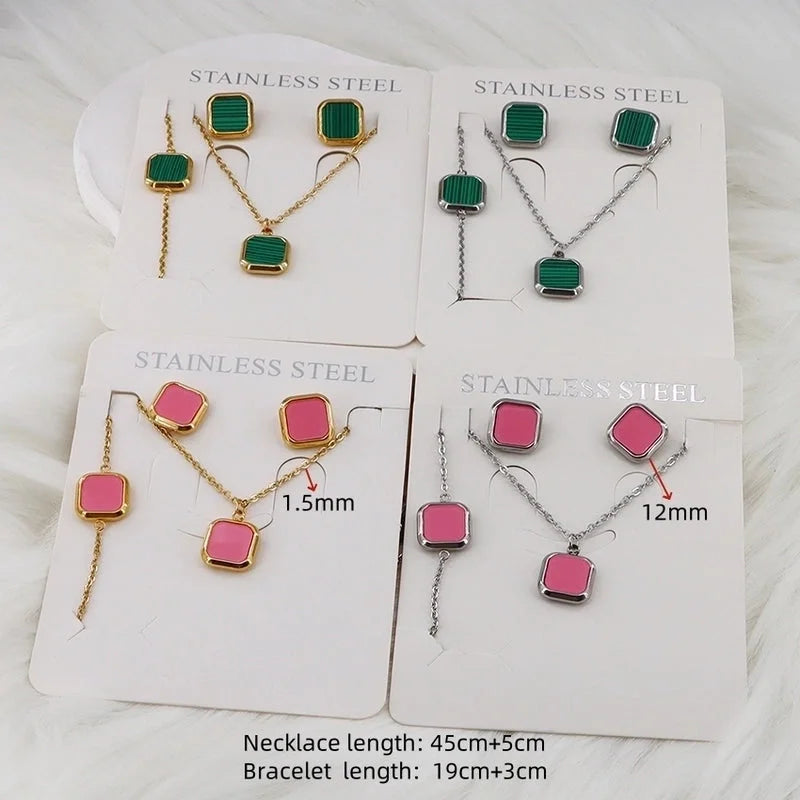 Minimalist Classic Style Square Shell 304 Stainless Steel Gold Plated Jewelry Set