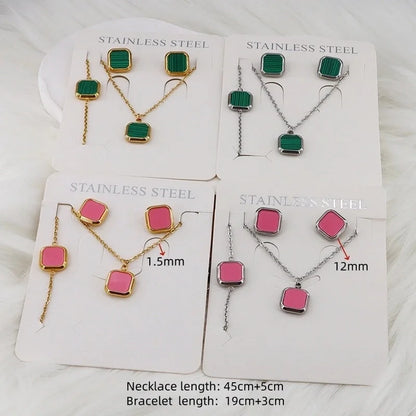 Minimalist Classic Style Square Shell 304 Stainless Steel Gold Plated Jewelry Set