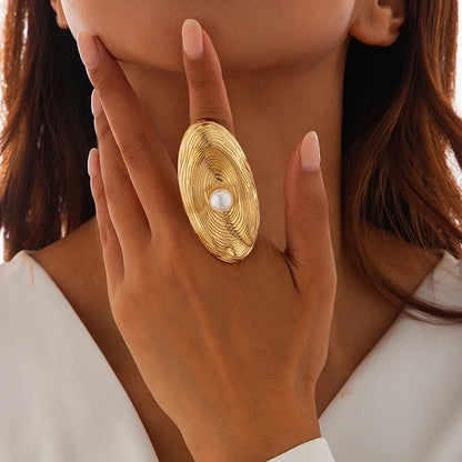 Casual Solid Color Streetwear Geometric Imitation Pearl Alloy Women's Rings