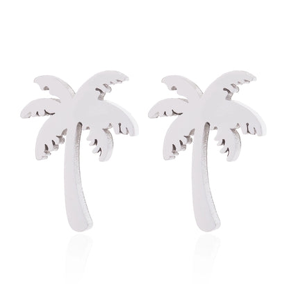 Minimalist Triangle Moon Coconut Tree Stainless Steel Asymmetrical Plating Ear Studs 1 Pair