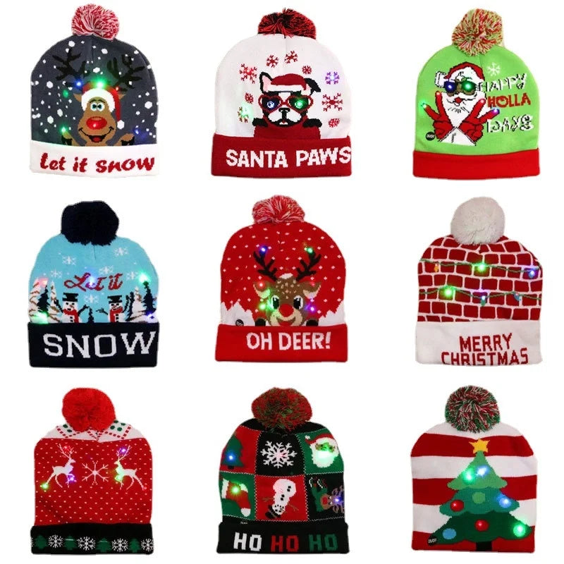 Spot Cross-border New Christmas Hat Colorful Luminous Knitted Hat Christmas Hat Adult Children Knitted Wool Christmas