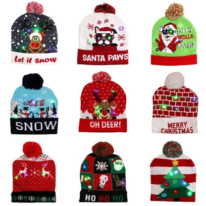 Spot Cross-border New Christmas Hat Colorful Luminous Knitted Hat Christmas Hat Adult Children Knitted Wool Christmas