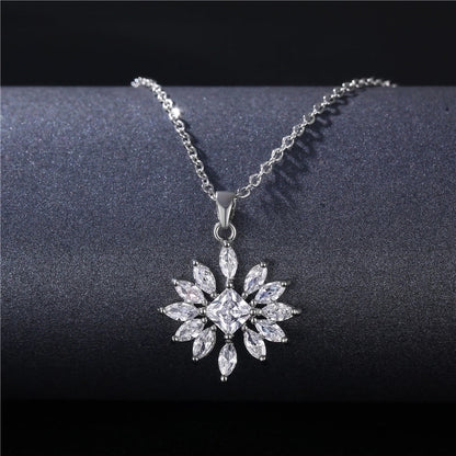 Stainless Steel Titanium Steel White Gold Plated Minimalist Plating Inlay Water Droplets Flower Zircon Pendant Necklace
