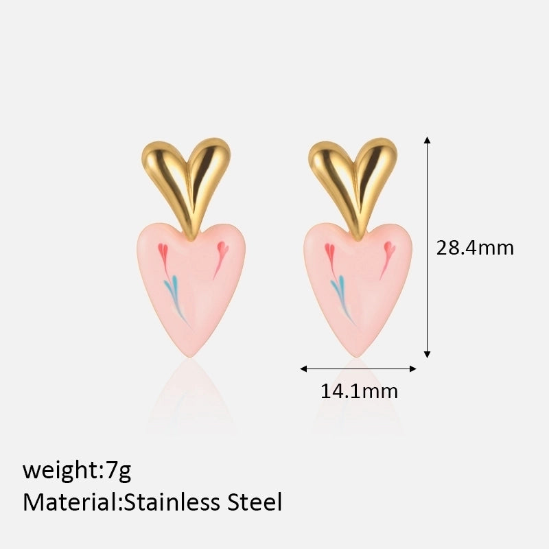 1 Pair Cute Sweet Heart Shape Plating 304 Stainless Steel Drop Earrings