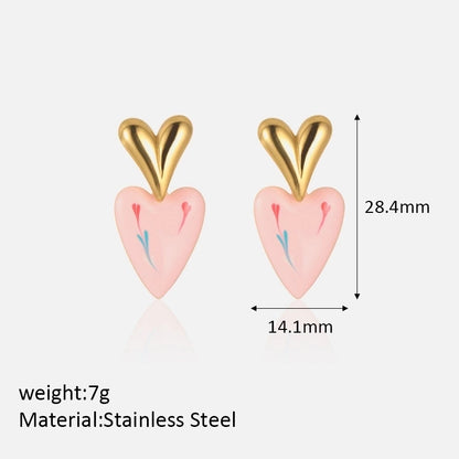 1 Pair Cute Sweet Heart Shape Plating 304 Stainless Steel Drop Earrings