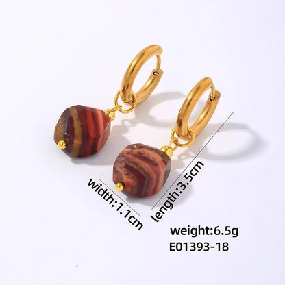1 Pair Lady Minimalist Commute Geometric 304 Stainless Steel Natural Stone Drop Earrings