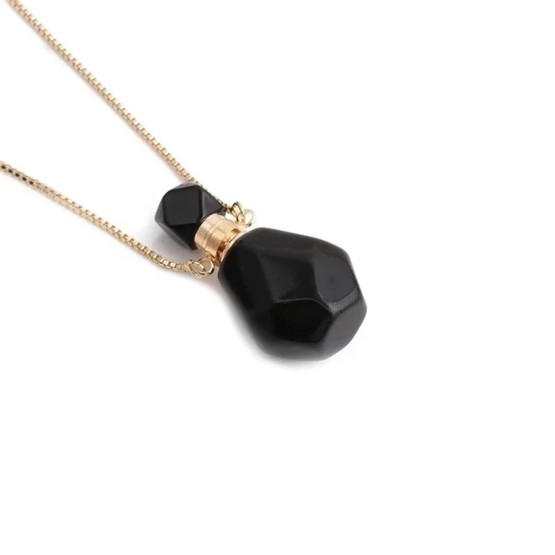 Fashion Semi-precious Stone Flame-shaped Perfume Bottle Alloy Necklace